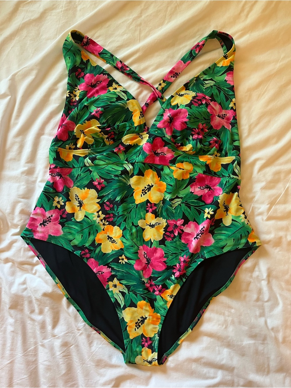 Old Navy Women's Plus Size Hot Pink and Yellow Floral One Piece Swimsuit - 3X